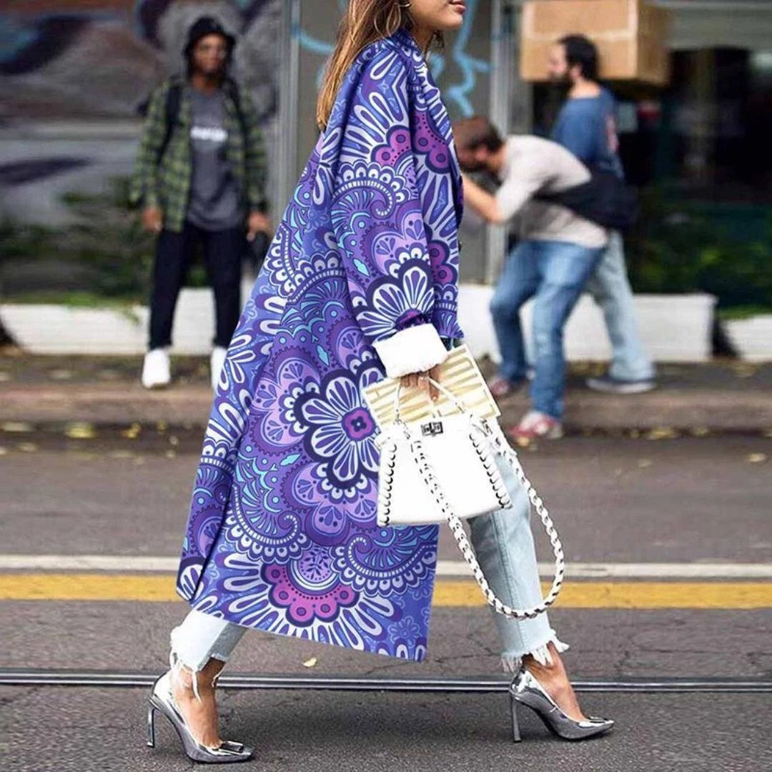 Fashion Loose Ankle Print Woolen Coat