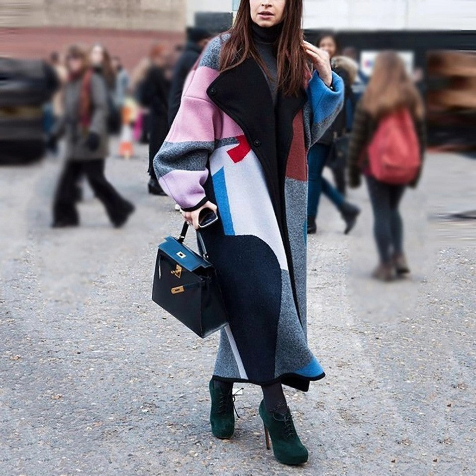 Fashion Loose Ankle Print Woolen Coat