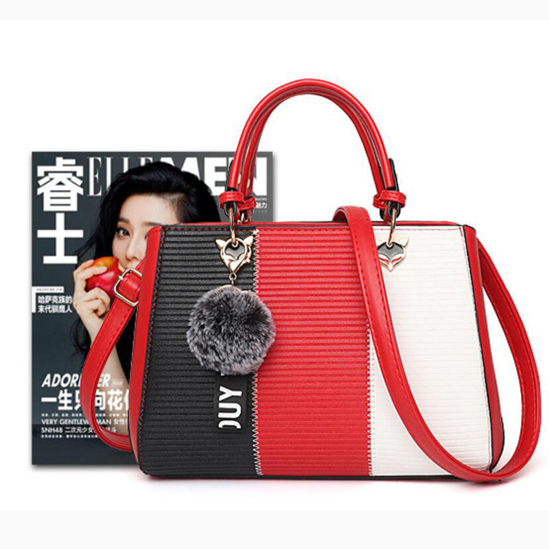 Women Hairball Ornaments Totes Patchwork Handbag