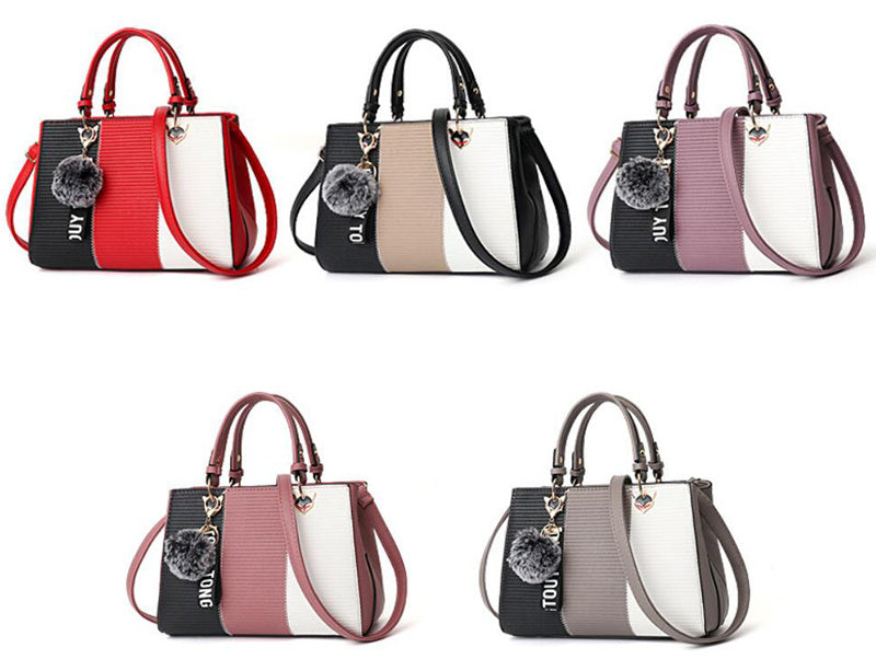 Women Hairball Ornaments Totes Patchwork Handbag
