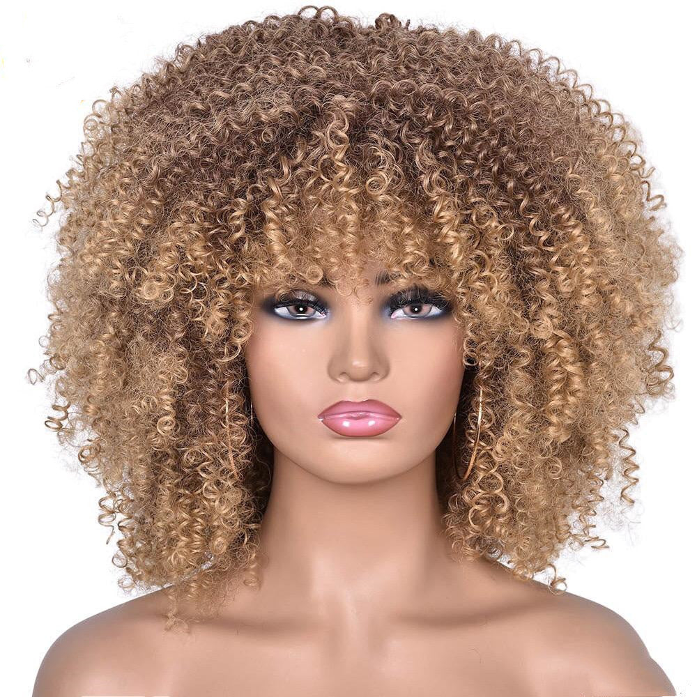 Female Short Curly Hair Wig African Small Curly Hair Rose Mesh