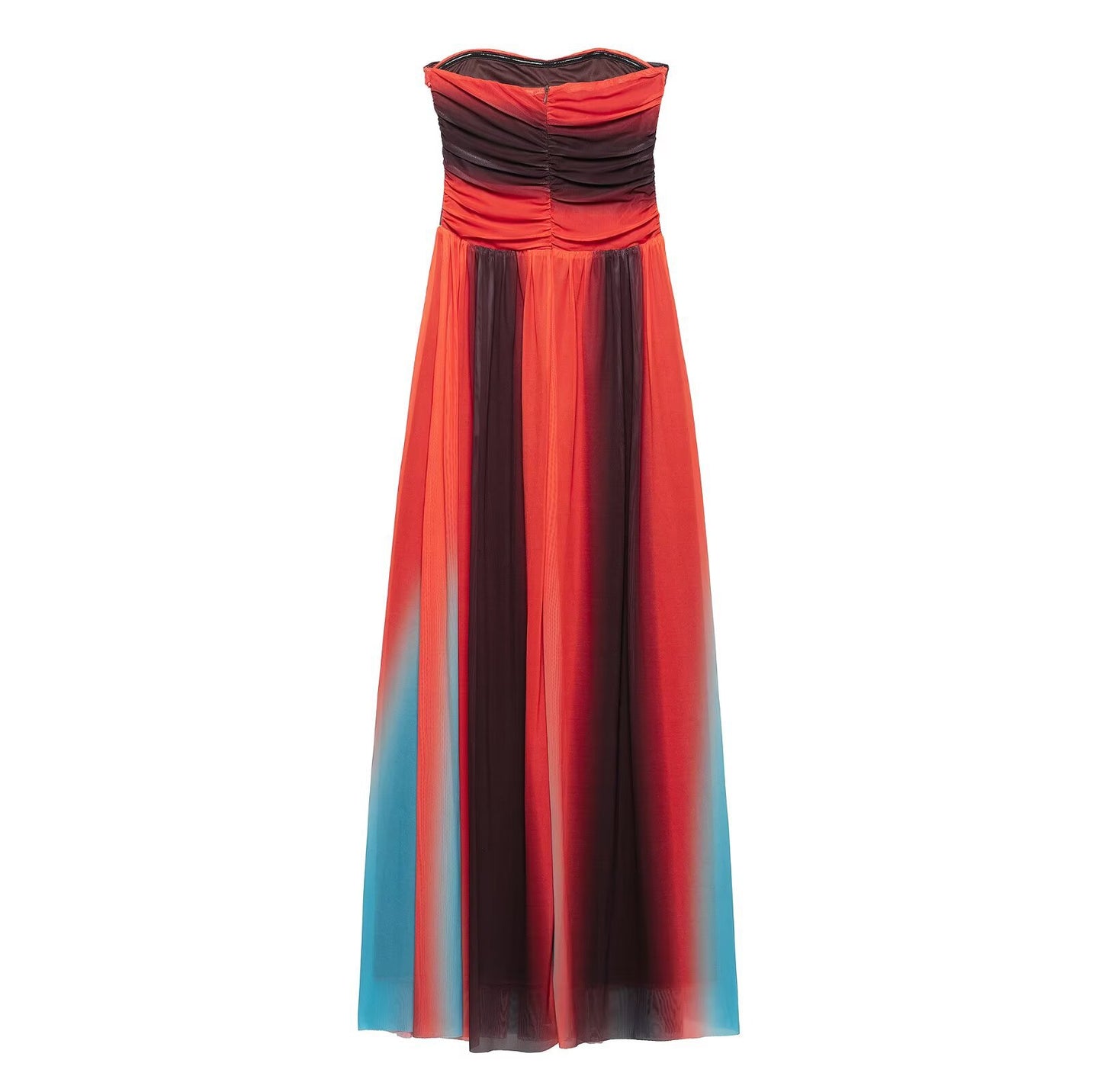 Strapless collar printed vacation style mesh dress for women
