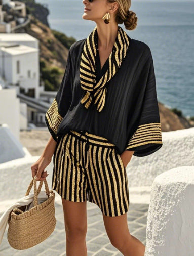European And American Hot Digital Printing Top For Women Summer Loose Leisure Suit