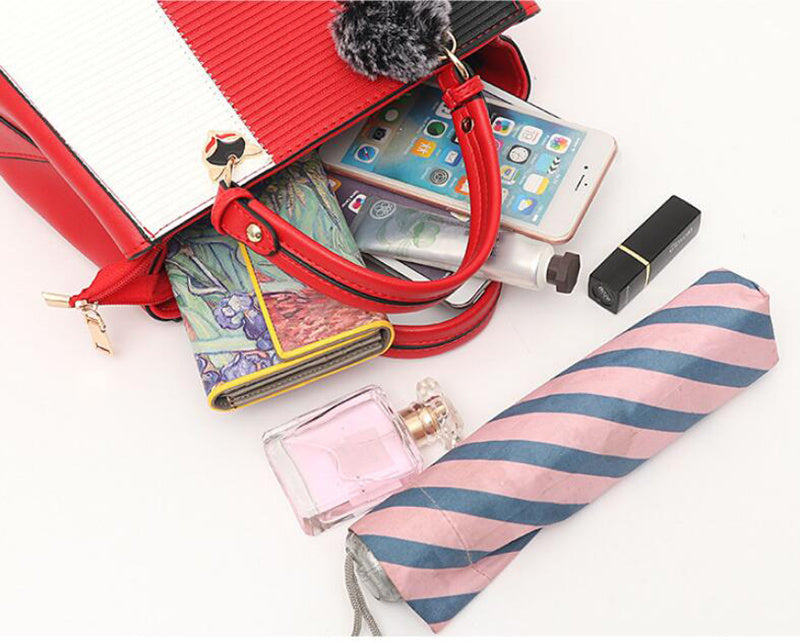 Women Hairball Ornaments Totes Patchwork Handbag