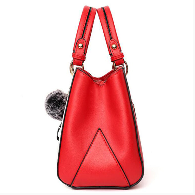 Women Hairball Ornaments Totes Patchwork Handbag