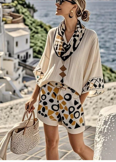 European And American Hot Digital Printing Top For Women Summer Loose Leisure Suit