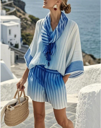 European And American Hot Digital Printing Top For Women Summer Loose Leisure Suit