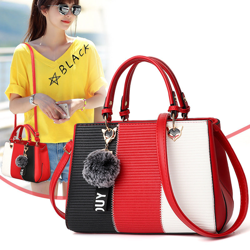 Women Hairball Ornaments Totes Patchwork Handbag