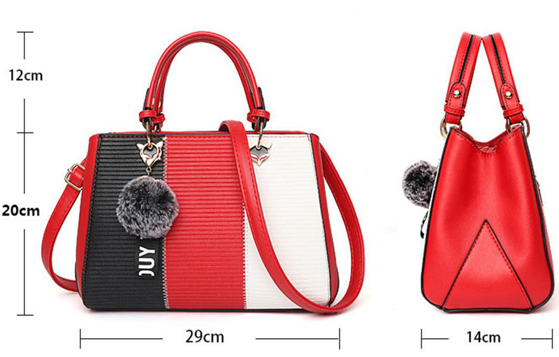 Women Hairball Ornaments Totes Patchwork Handbag