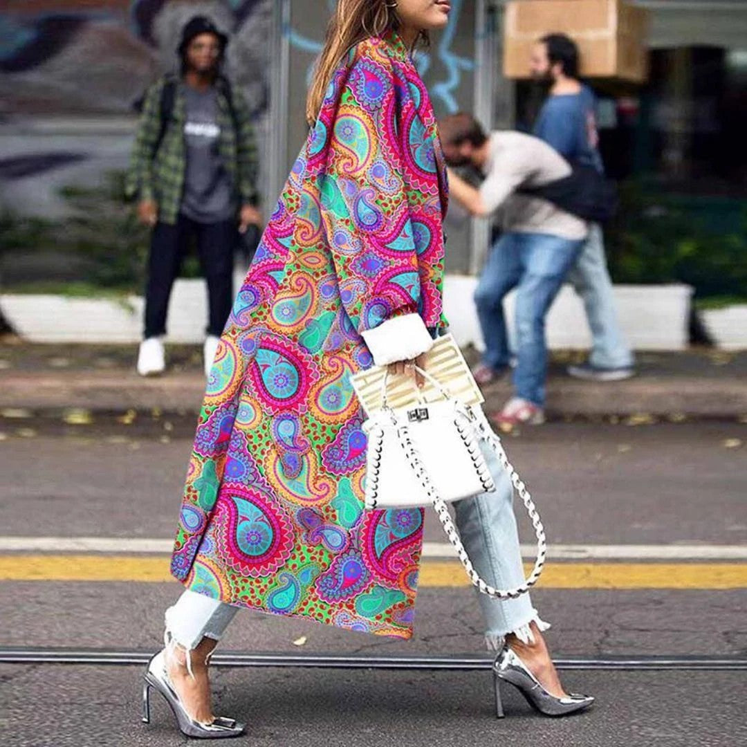 Fashion Loose Ankle Print Woolen Coat