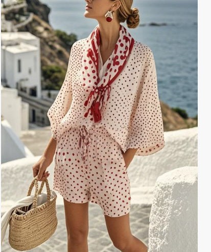European And American Hot Digital Printing Top For Women Summer Loose Leisure Suit