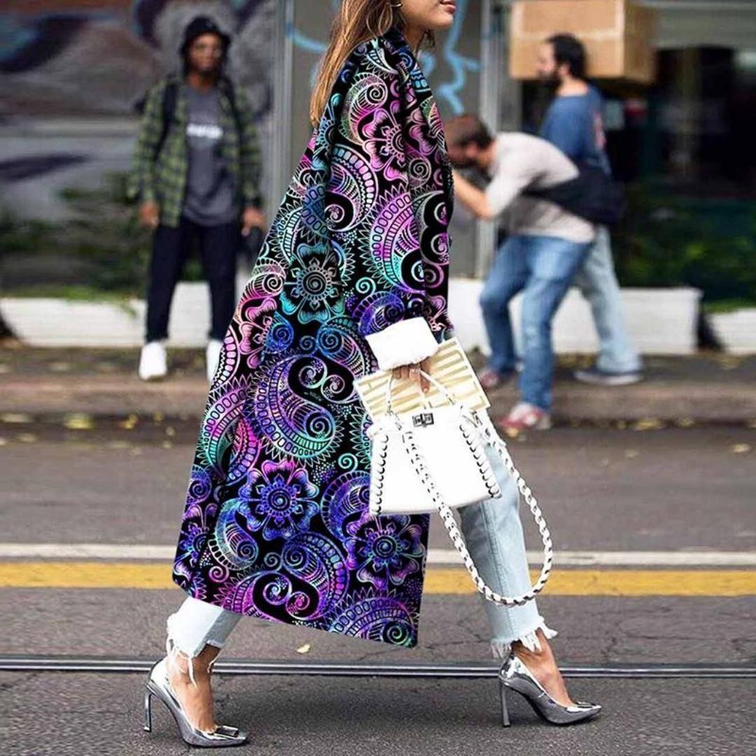 Fashion Loose Ankle Print Woolen Coat