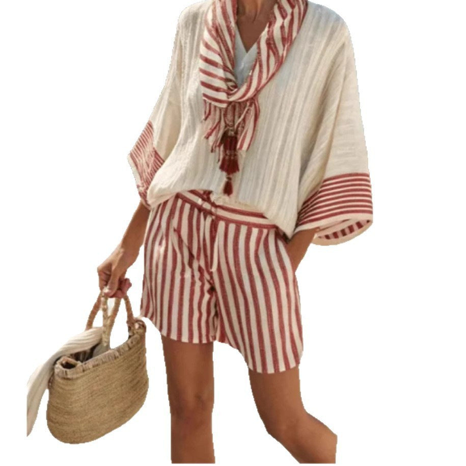 European And American Hot Digital Printing Top For Women Summer Loose Leisure Suit