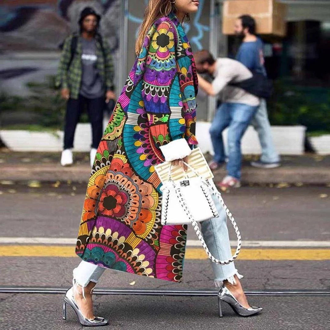 Fashion Loose Ankle Print Woolen Coat