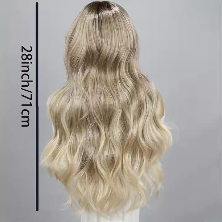 Fashion T-shaped Lace Gold Gradient Wavy Curly Hair Wigs