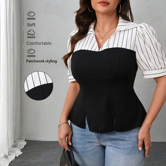 Women's Striped Patchwork Top Summer Thin