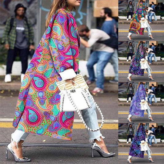 Fashion Loose Ankle Print Woolen Coat