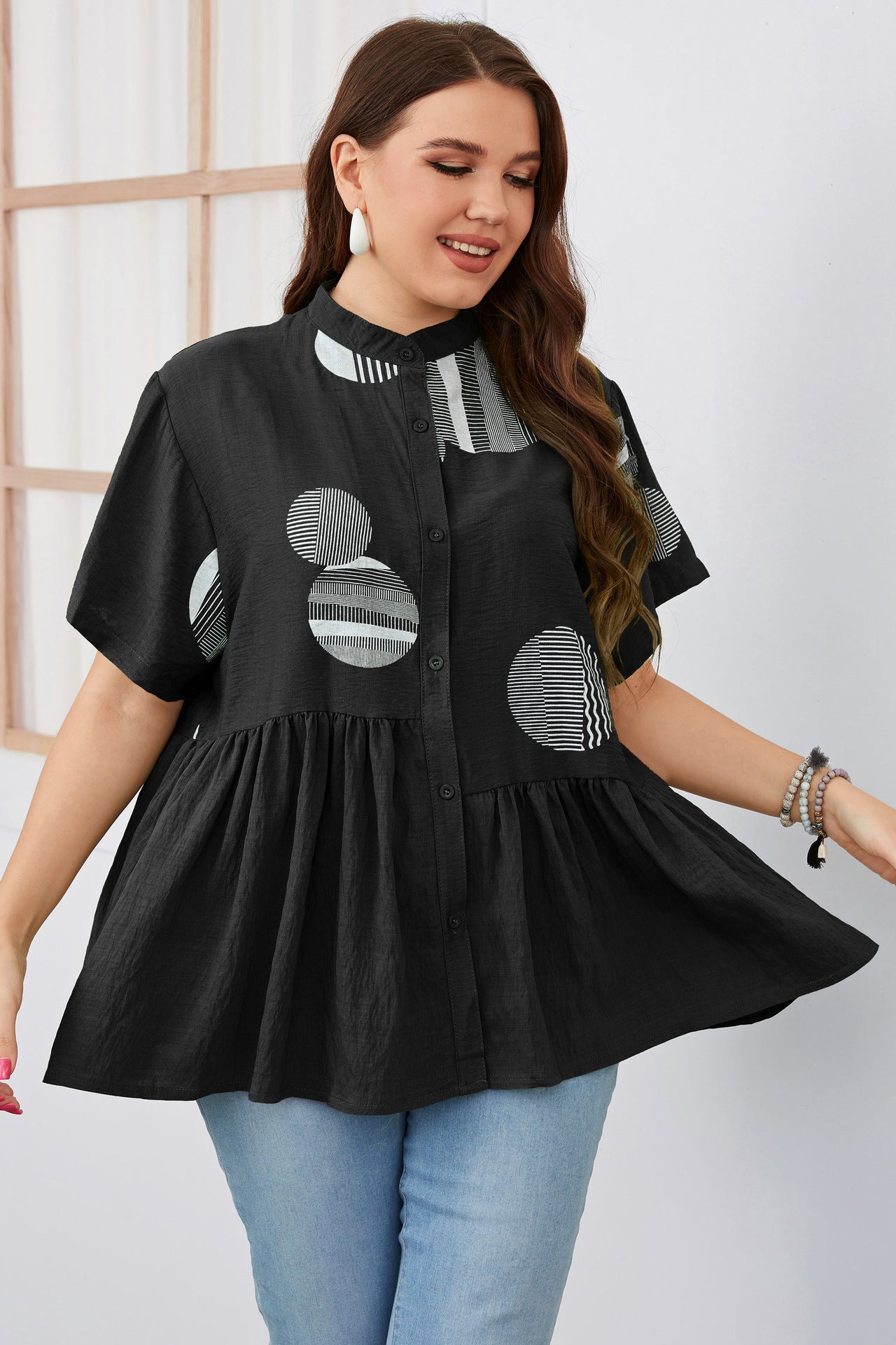 Women's Slim-fit Ruffled Short-sleeved Shirt